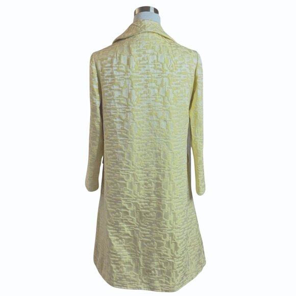 VTG 60s Tapestry Pea Coat Butter Yellow Rhinestone Buttons Mod Old Money Luxury - Picture 7 of 12